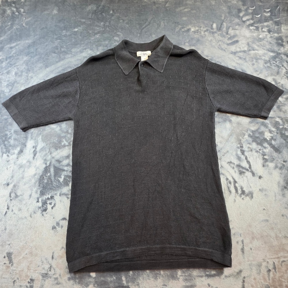 Louis Roth Mens Silk Knit Polo Shirt Black Short Sleeve Textured Size Medium